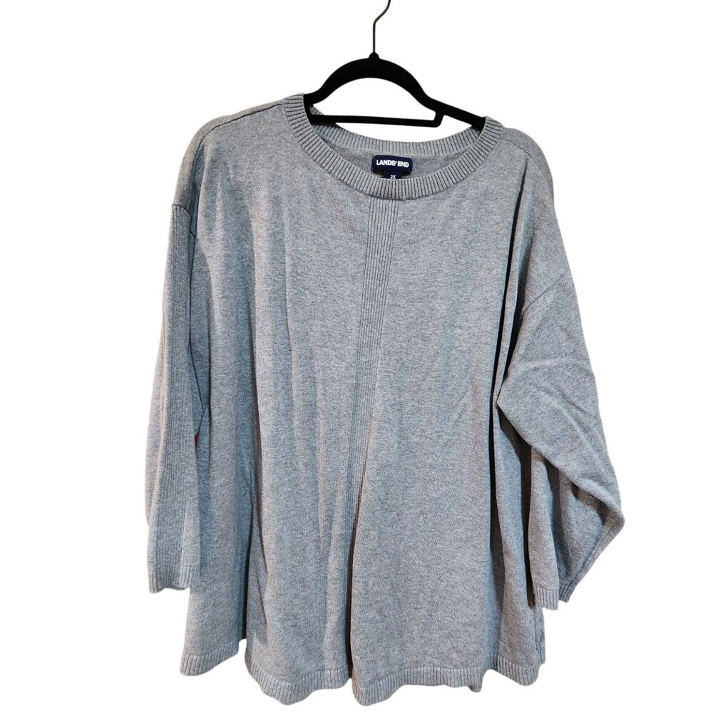 Lands End Womens Plus Size Gray Pullover Sweater 2X Lightweight Cotton Blend Rel